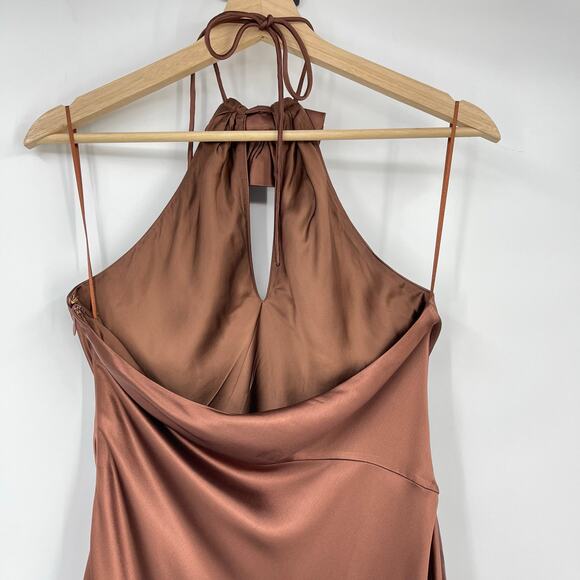 NICHOLAS | Ana Halter Dress With Removable Flower in Nutmeg Brown Maxi Gown 6 - Picture 11 of 14
